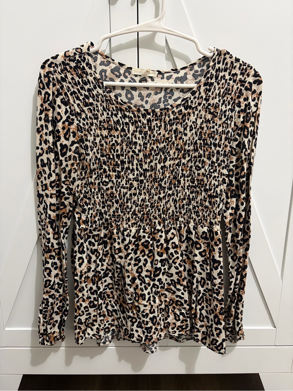 Maurices Leopard Print Smocked Long Sleeve Top - Beige Black Brown
